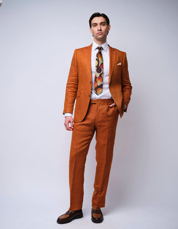 Burnt Orange Herringbone Linen Suit - Gresham Blake Online