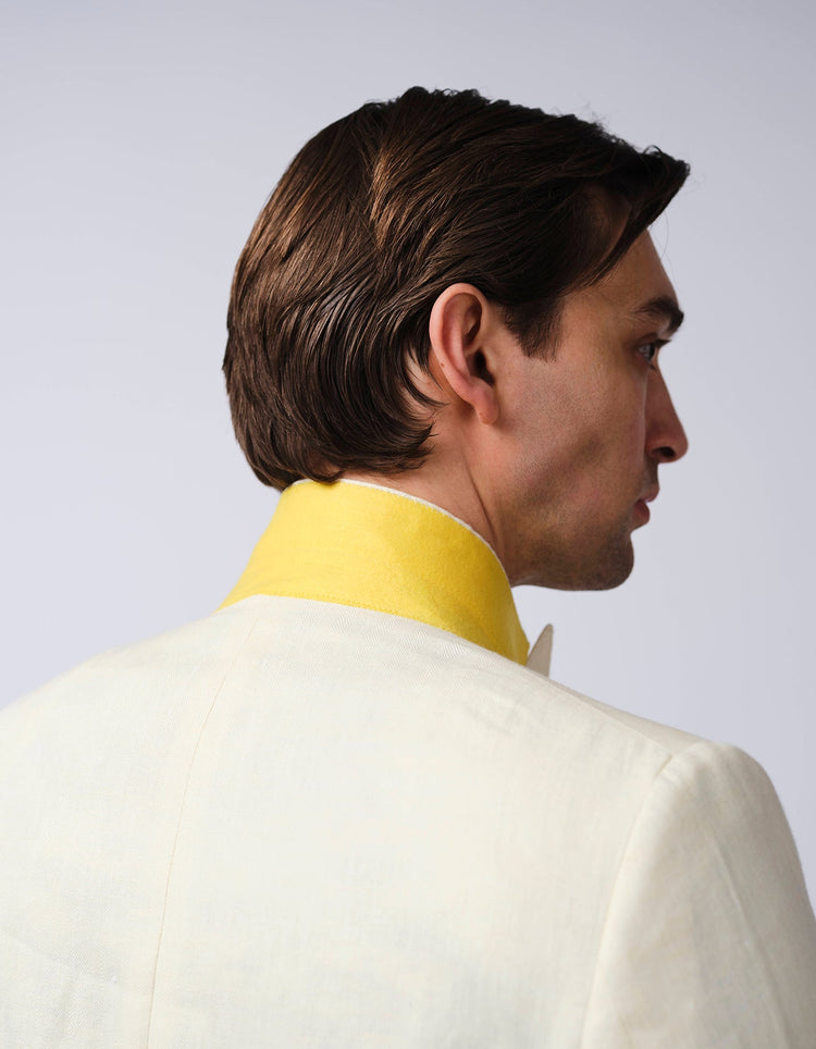 Cream Double Breasted Herringbone Linen Suit - Gresham Blake Online