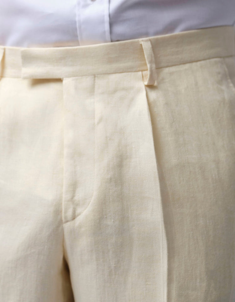 Cream Double Breasted Herringbone Linen Suit - Gresham Blake Online