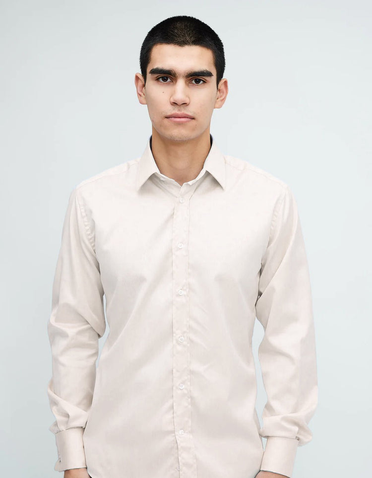 Cream Double Cuff Kent Collar Shirt - Gresham Blake Online