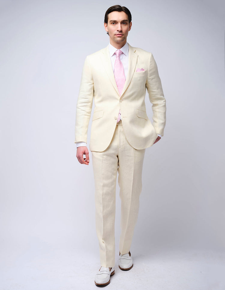 Cream Herringbone Linen Suit - Gresham Blake Online
