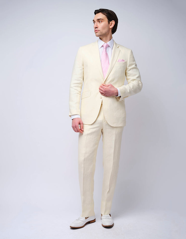 Cream Herringbone Linen Suit - Gresham Blake Online