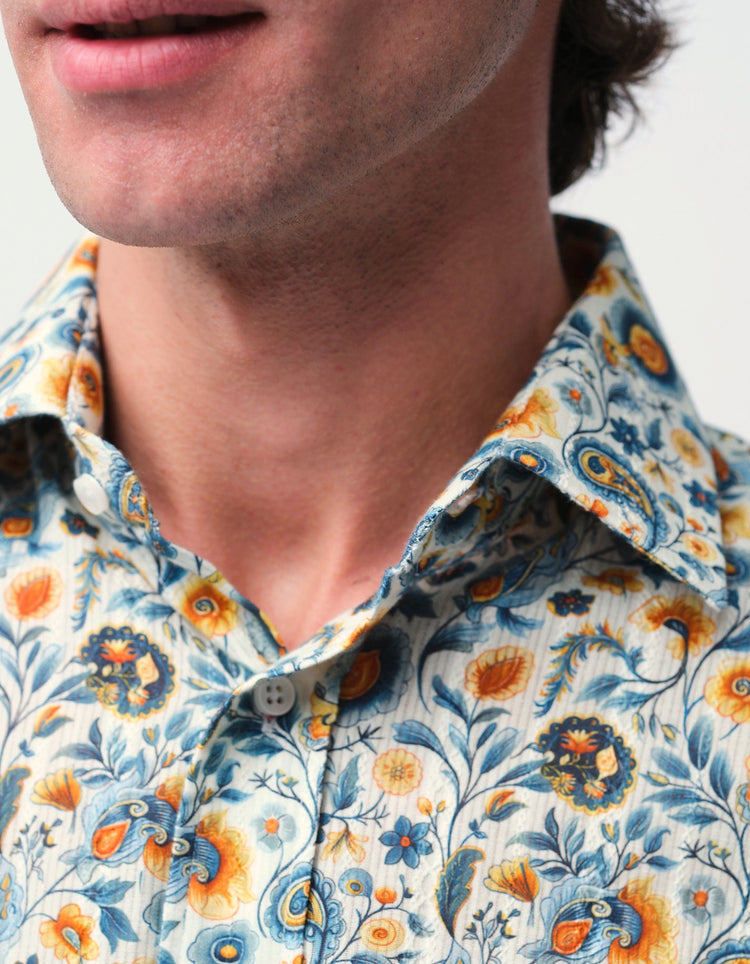 Cream Paisley Jacquard Shirt - Gresham Blake Online