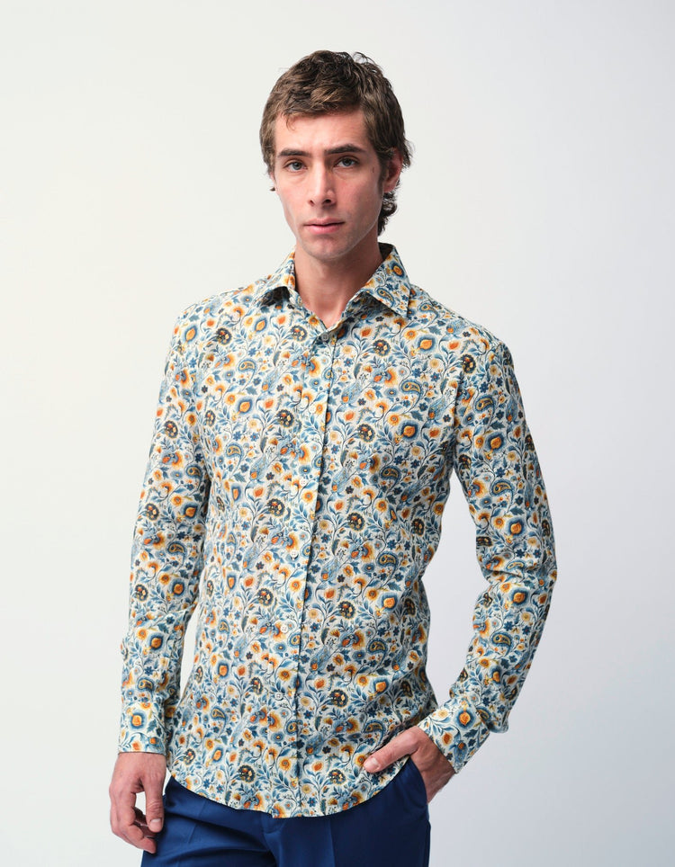 Cream Paisley Jacquard Shirt - Gresham Blake Online