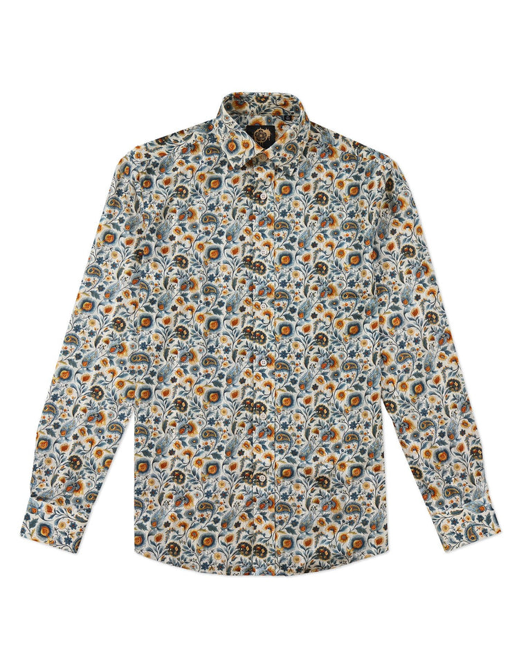 Cream Paisley Jacquard Shirt - Gresham Blake Online