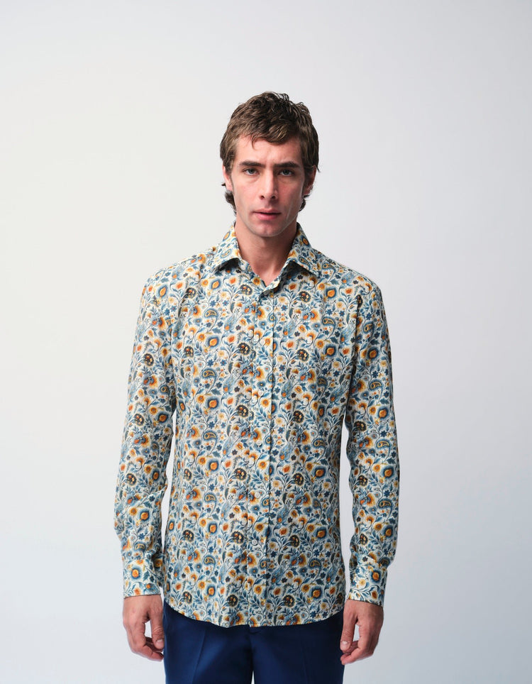 Cream Paisley Jacquard Shirt - Gresham Blake Online