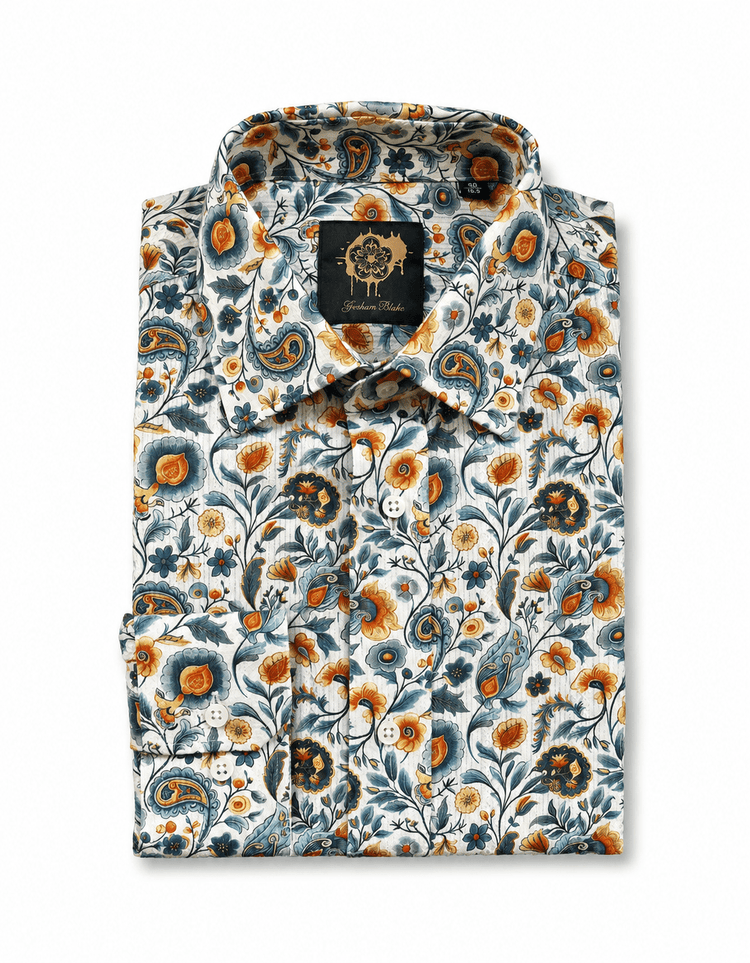 Cream Paisley Jacquard Shirt - Gresham Blake Online