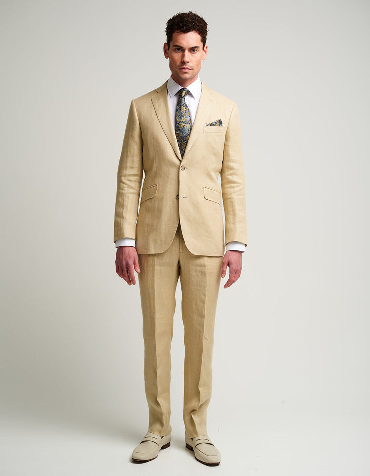 Cream Sand Herringbone Linen Suit - Gresham Blake Online