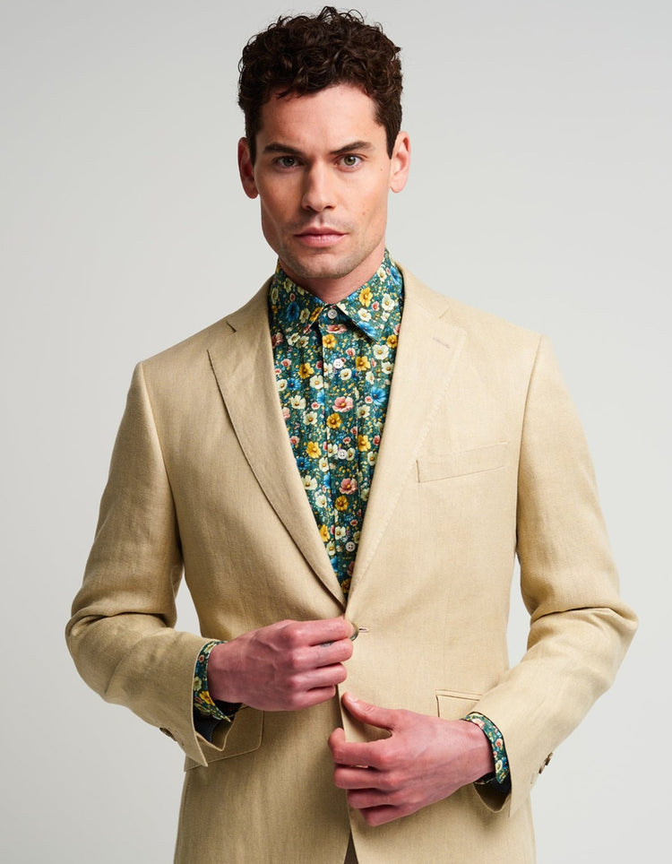 Cream Sand Herringbone Linen Suit - Gresham Blake Online