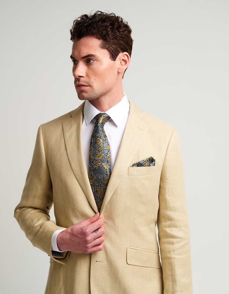 Cream Sand Herringbone Linen Suit - Gresham Blake Online