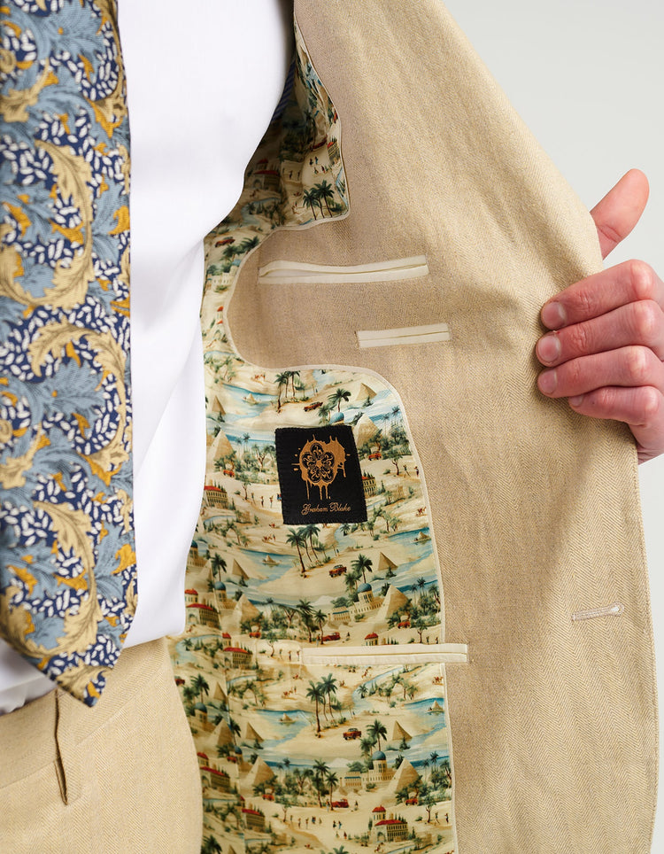Cream Sand Herringbone Linen Suit - Gresham Blake Online