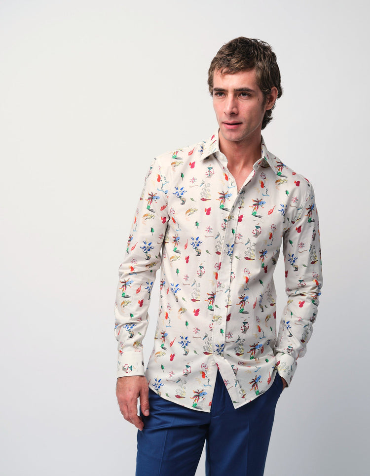 Cream Scatter Print Shirt - Gresham Blake Online