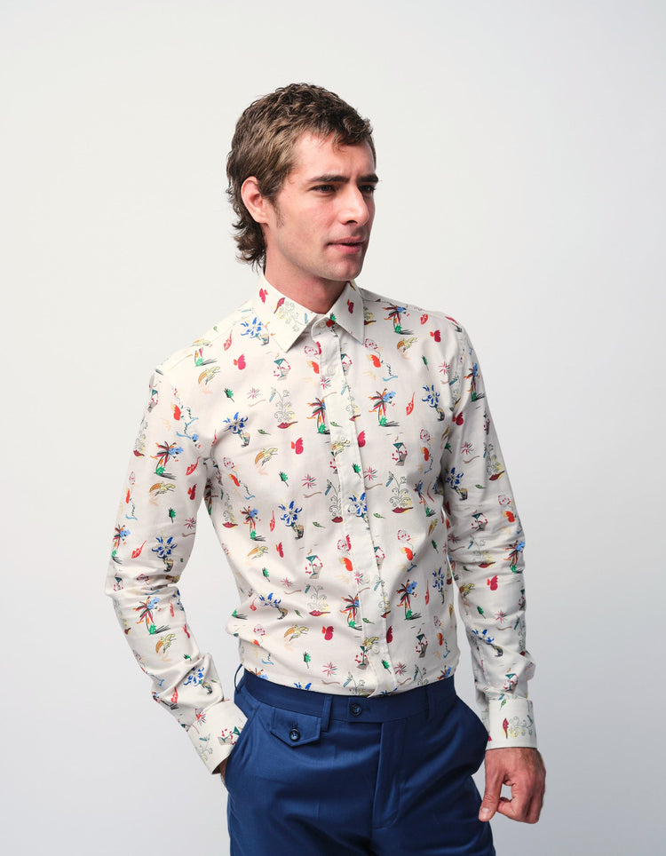 Cream Scatter Print Shirt - Gresham Blake Online