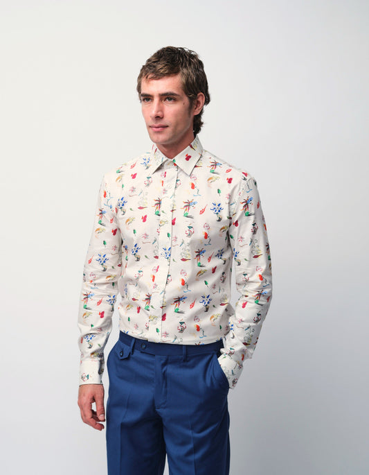 Cream Scatter Print Shirt - Gresham Blake Online