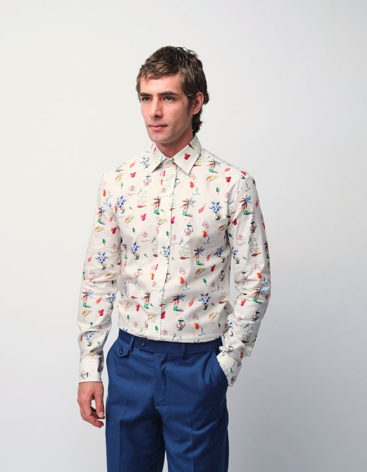 Cream Scatter Print Shirt - Gresham Blake Online