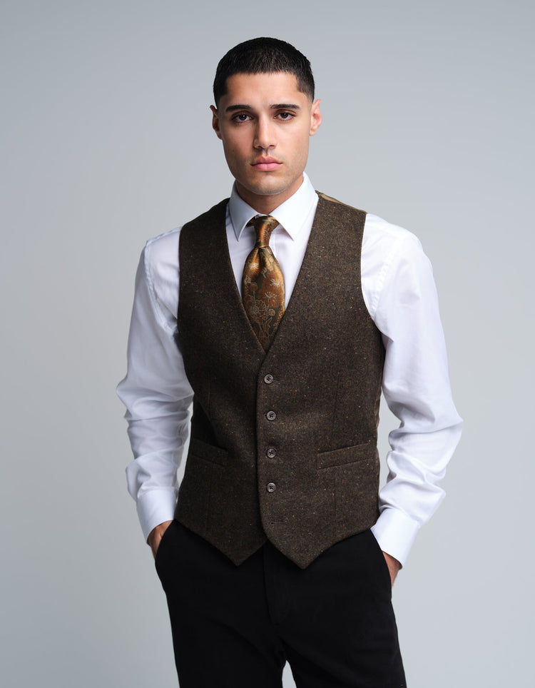 Dark Olive Donegal Wool Waistcoat - Gresham Blake Online