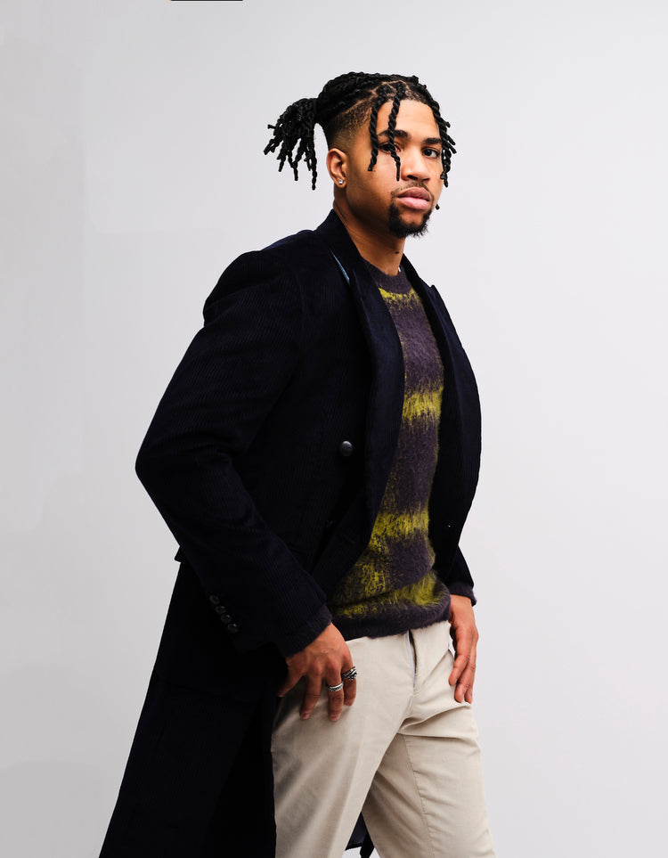 Navy Double Breasted Corduroy Coat GOLD COLLECTION