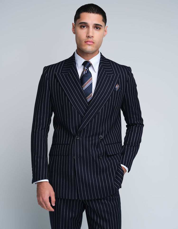 Double Breasted Navy Chalk Stripe Suit - Gresham Blake Online