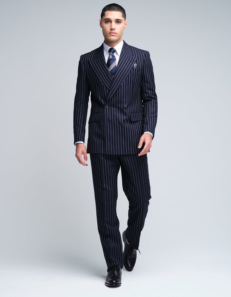 Double Breasted Navy Chalk Stripe Suit - Gresham Blake Online