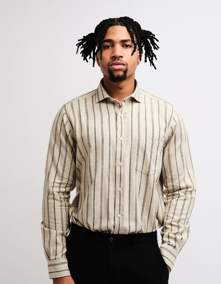 Ecru Casual Stripe Shirt - Gresham Blake Online
