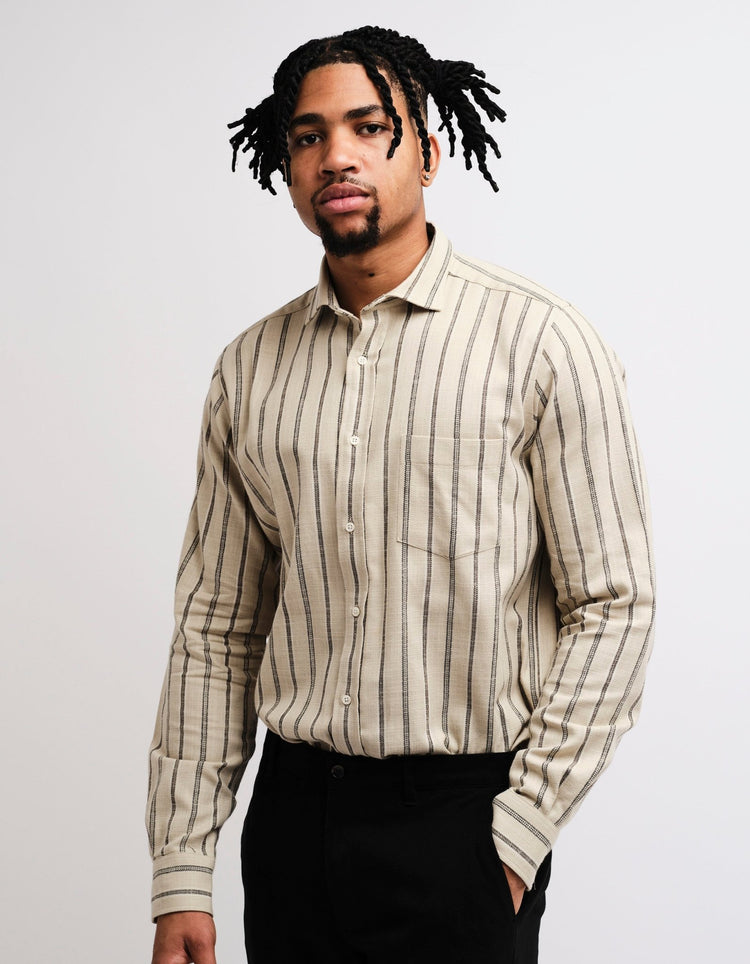 Ecru Casual Stripe Shirt - Gresham Blake Online