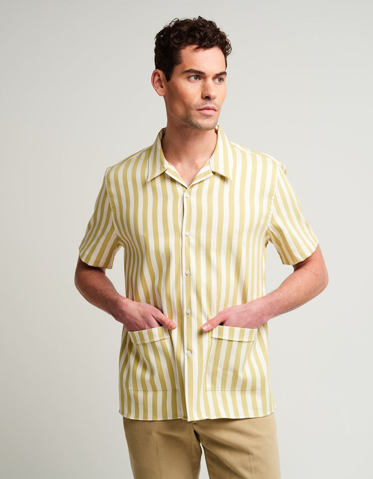 Ecru Stripe Bowling Shirt - Gresham Blake Online