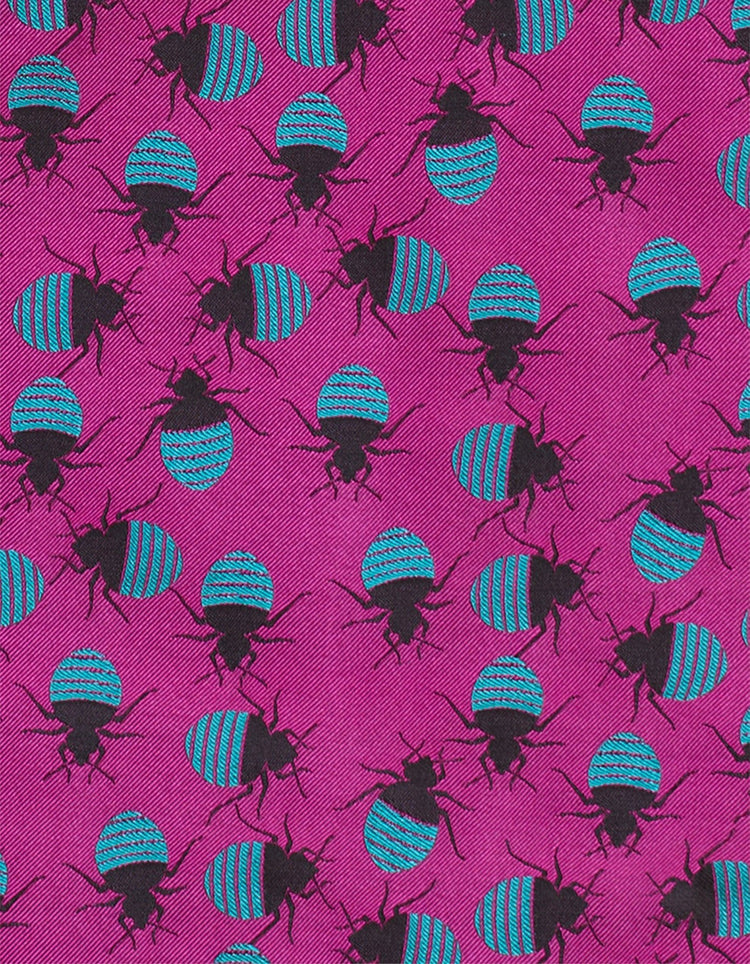 Fuchsia & Turquoise Bed Bugs Silk Pocket Square - Gresham Blake Online