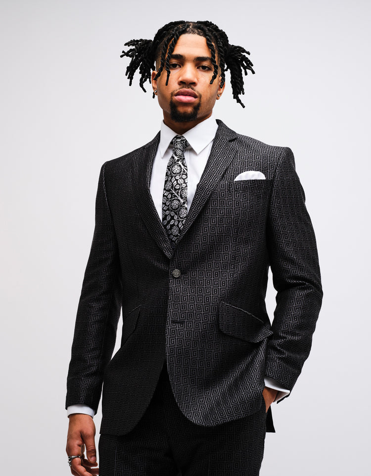 Black & Charcoal GB Monogram 2 Piece Suit GOLD