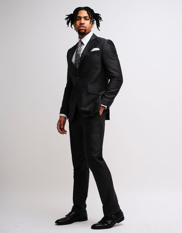 Black & Charcoal GB Monogram 2 Piece Suit GOLD