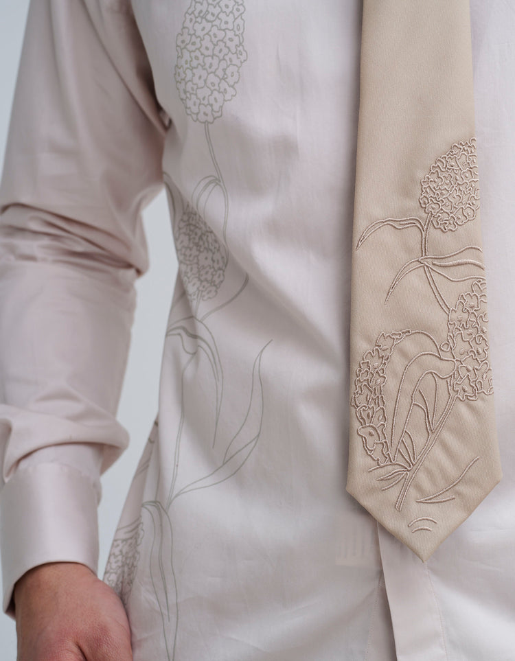 Beige Embroidered Floral Tie