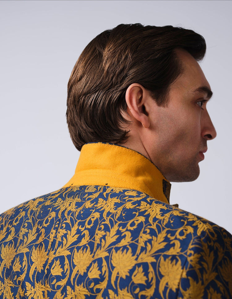 Gold & Navy Jacquard Jacket - Gresham Blake Online