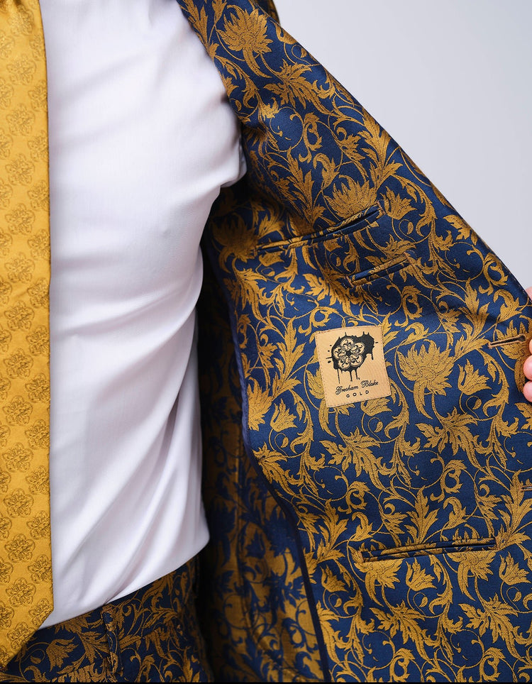 Gold & Navy Jacquard Jacket - Gresham Blake Online