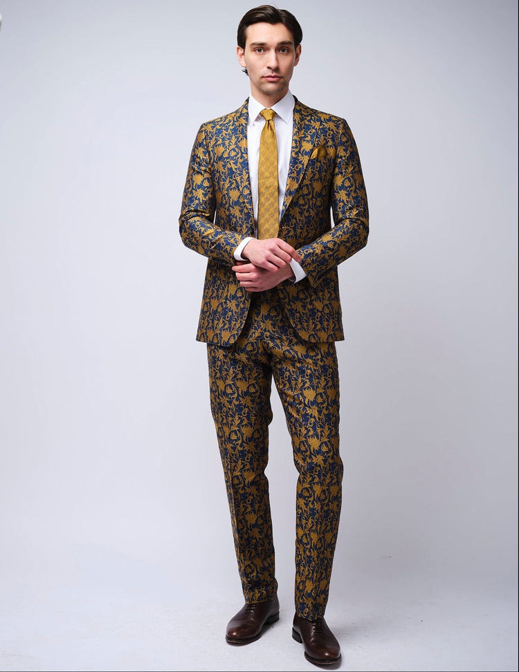 Gold & Navy Jacquard Jacket - Gresham Blake Online