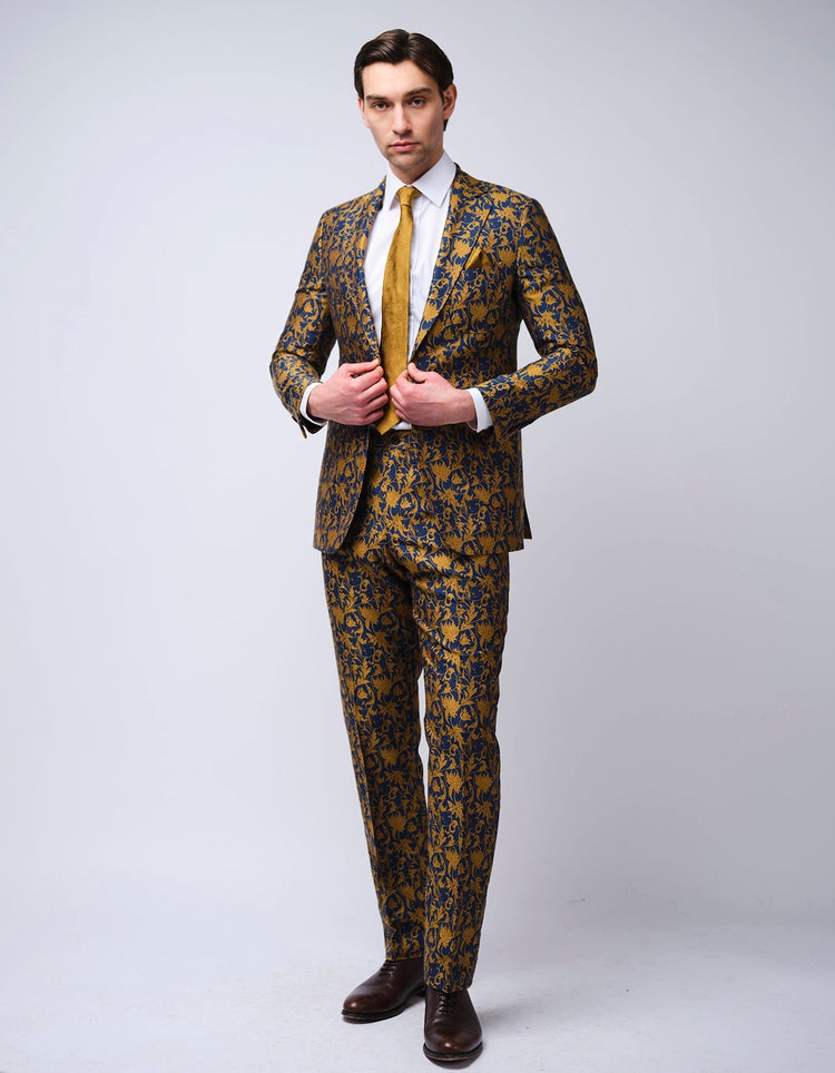 Gold & Navy Jacquard Jacket - Gresham Blake Online
