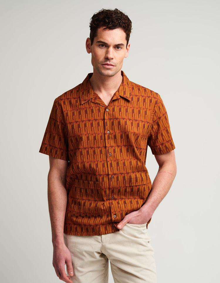 Graphic GB Red Jacquard Bowling Shirt - Gresham Blake Online