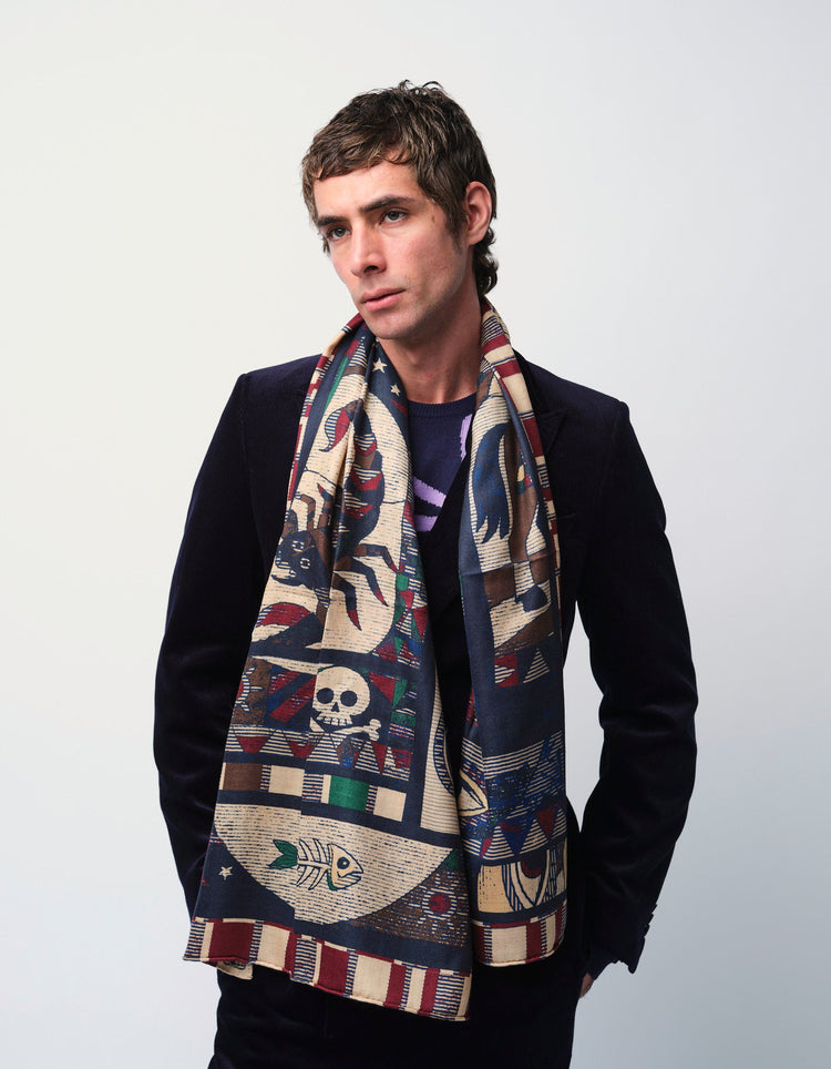 Graphic Silk & Cashmere Herringbone Scarf - Gresham Blake Online
