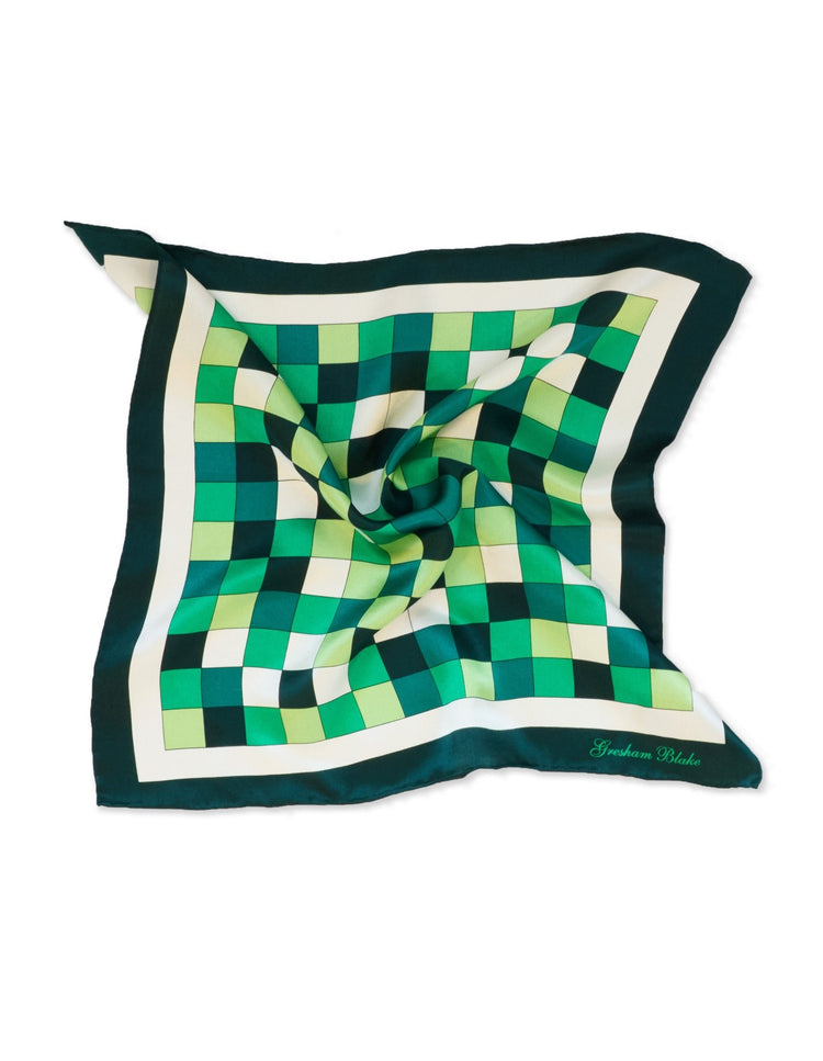Green Check Silk Pocket Square - Gresham Blake Online