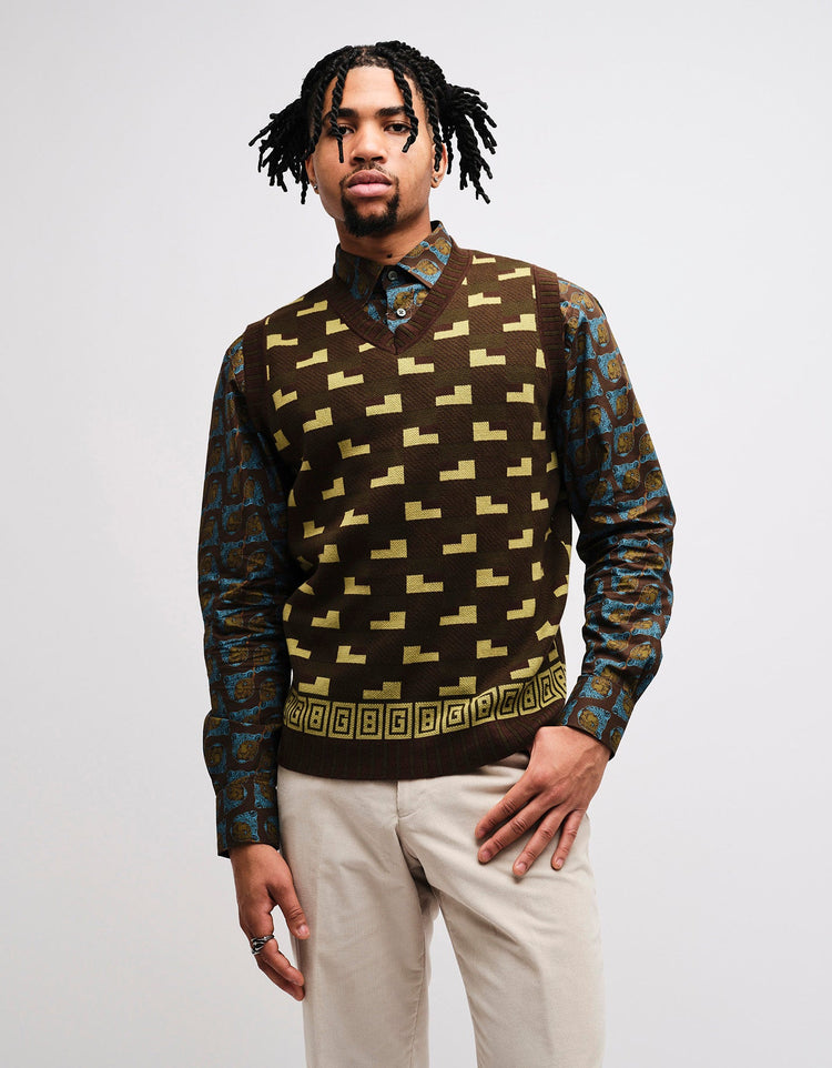 Green Geometric GB Sweater Vest - Gresham Blake Online