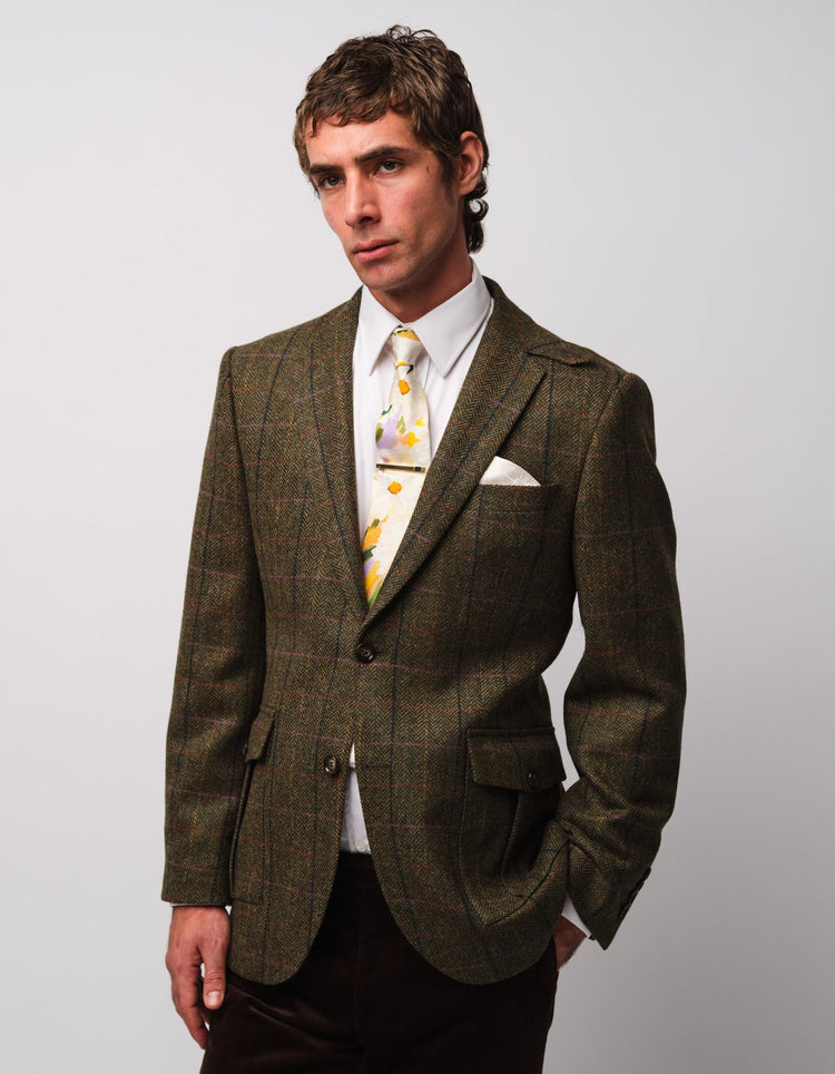 Green Herringbone Tweed Jacket - Gresham Blake Online