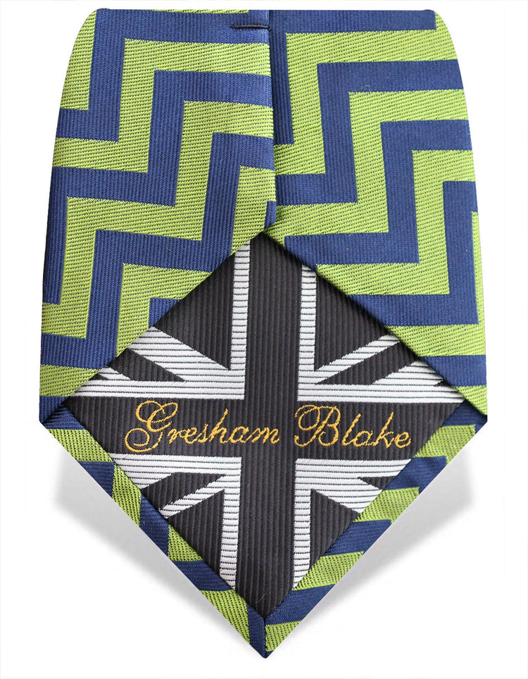 Green & Navy Zig-Zag Silk Tie - Gresham Blake Online