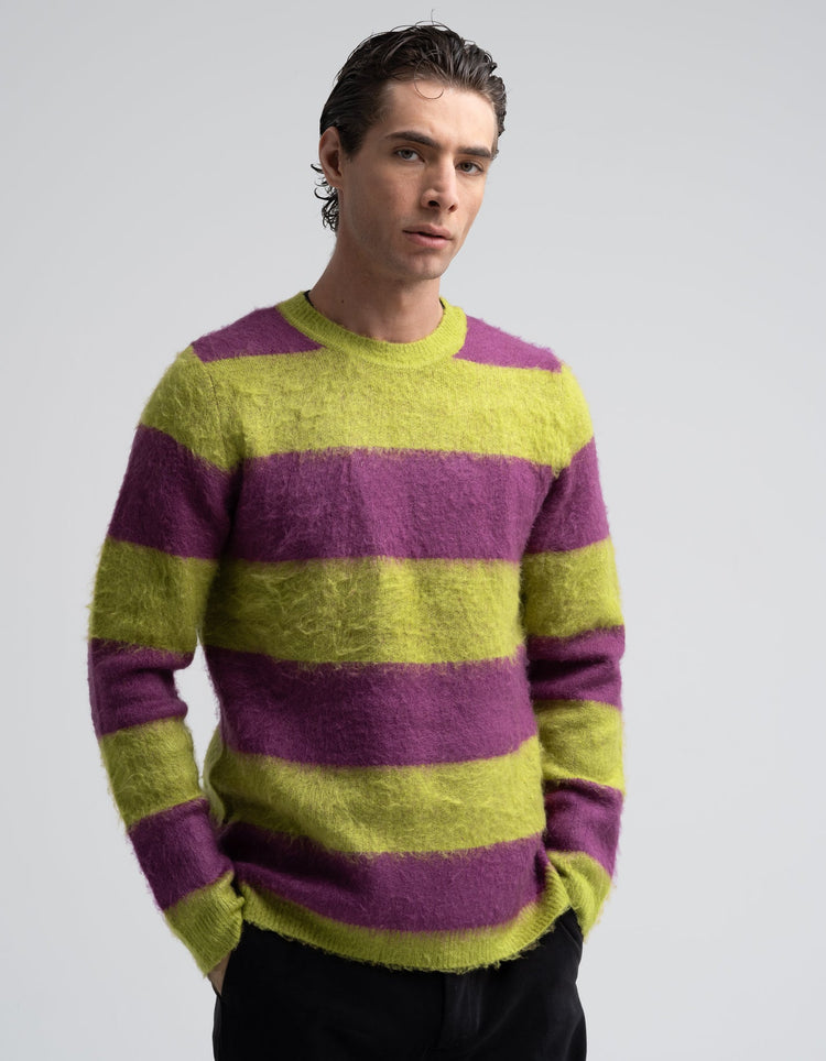 Green & Purple Stripe Mohair Jumper - Gresham Blake Online