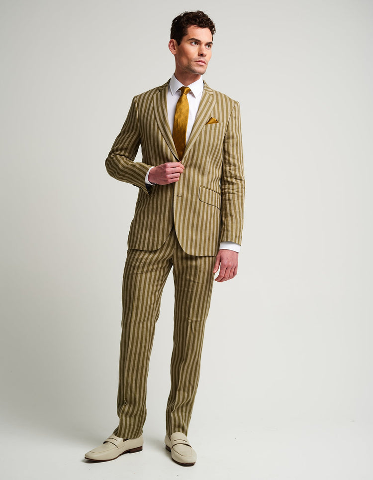 Green Stripe Linen Suit - Gresham Blake Online