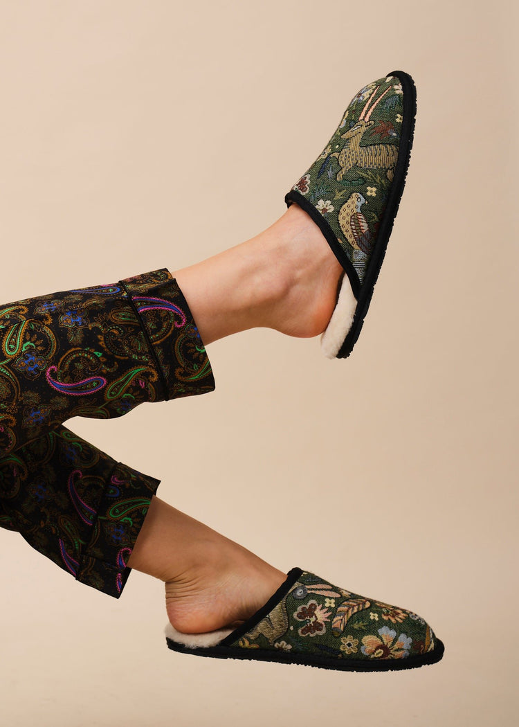 Green Tapestry Slippers - Gresham Blake Online