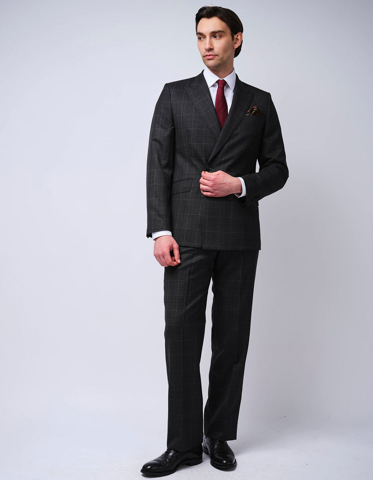 Grey Check Double Breasted Wool Suit - Gresham Blake Online
