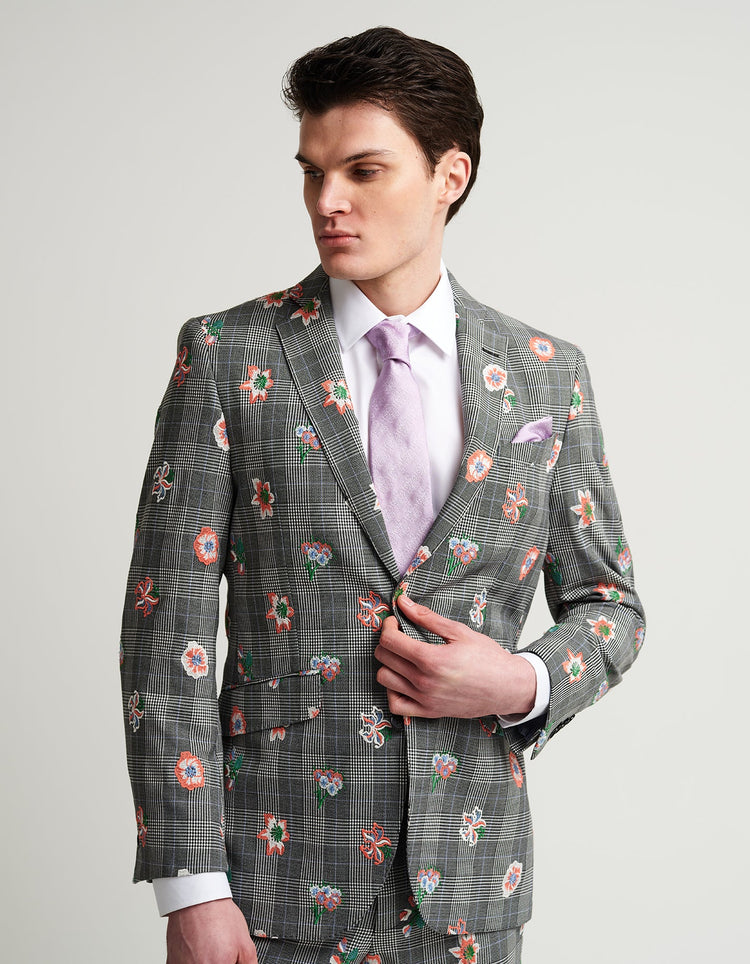 Grey Check Embroidered Suit - Gresham Blake Online