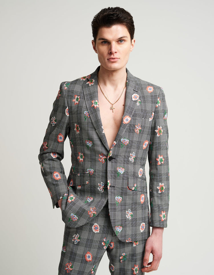 Grey Check Embroidered Suit - Gresham Blake Online