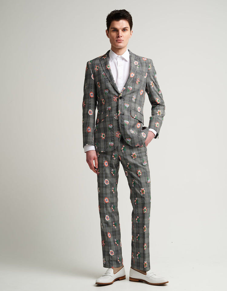 Grey Check Embroidered Suit - Gresham Blake Online