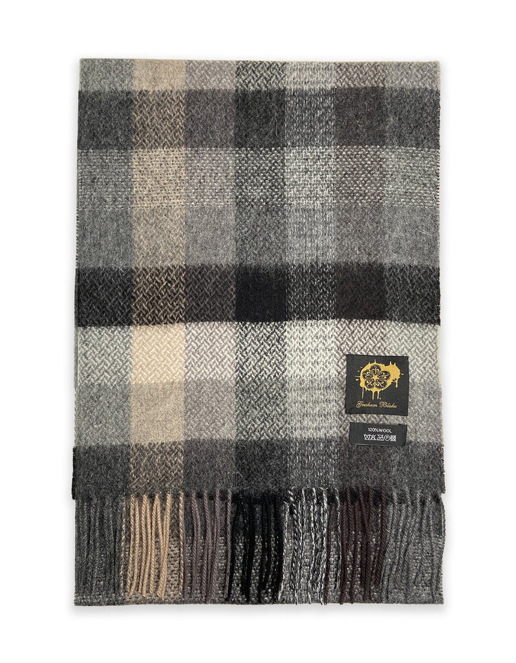 Grey Check Wool Scarf - Gresham Blake Online