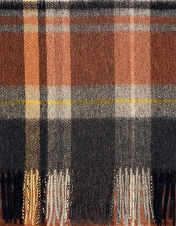 Grey & Orange Check Cashmere Scarf - Gresham Blake Online
