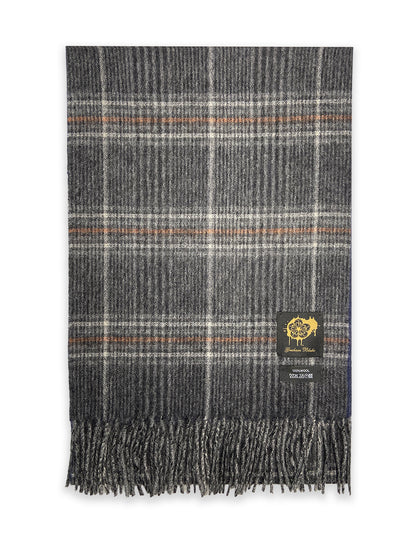 Grey & Brown POW Check Wool Scarf